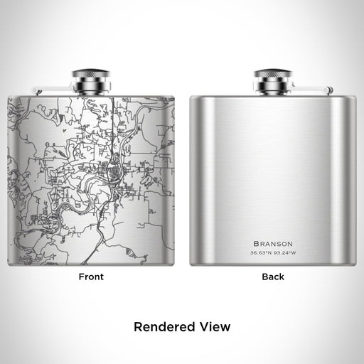 Rendered View of Branson Missouri Map Engraving on 6oz Stainless Steel Flask