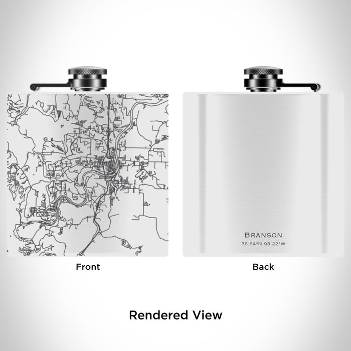 Rendered View of Branson Missouri Map Engraving on 6oz Stainless Steel Flask in White