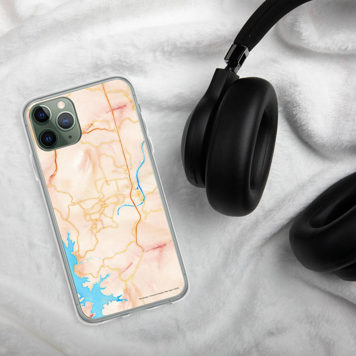 Custom Branson Missouri Map Phone Case in Watercolor on Table with Black Headphones