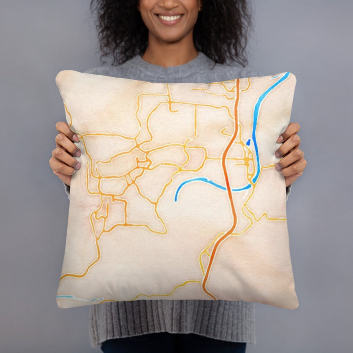 Person holding 18x18 Custom Branson Missouri Map Throw Pillow in Watercolor