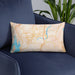 Custom Branson Missouri Map Throw Pillow in Watercolor on Blue Colored Chair