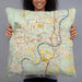 Person holding 22x22 Custom Branson Missouri Map Throw Pillow in Woodblock