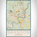 Branson Missouri Map Print Portrait Orientation in Woodblock Style With Shaded Background