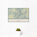 12x18 Brasstown Bald Georgia Map Print Landscape Orientation in Woodblock Style With Small Cactus Plant in White Planter