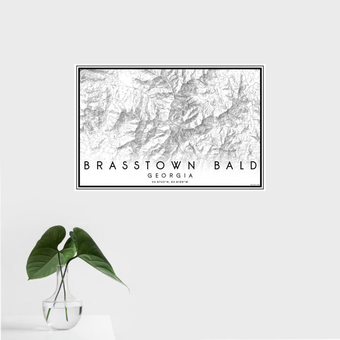 16x24 Brasstown Bald Georgia Map Print Landscape Orientation in Classic Style With Tropical Plant Leaves in Water