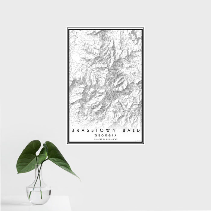16x24 Brasstown Bald Georgia Map Print Portrait Orientation in Classic Style With Tropical Plant Leaves in Water