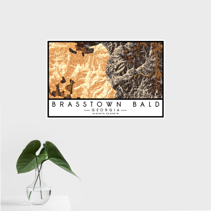 16x24 Brasstown Bald Georgia Map Print Landscape Orientation in Ember Style With Tropical Plant Leaves in Water