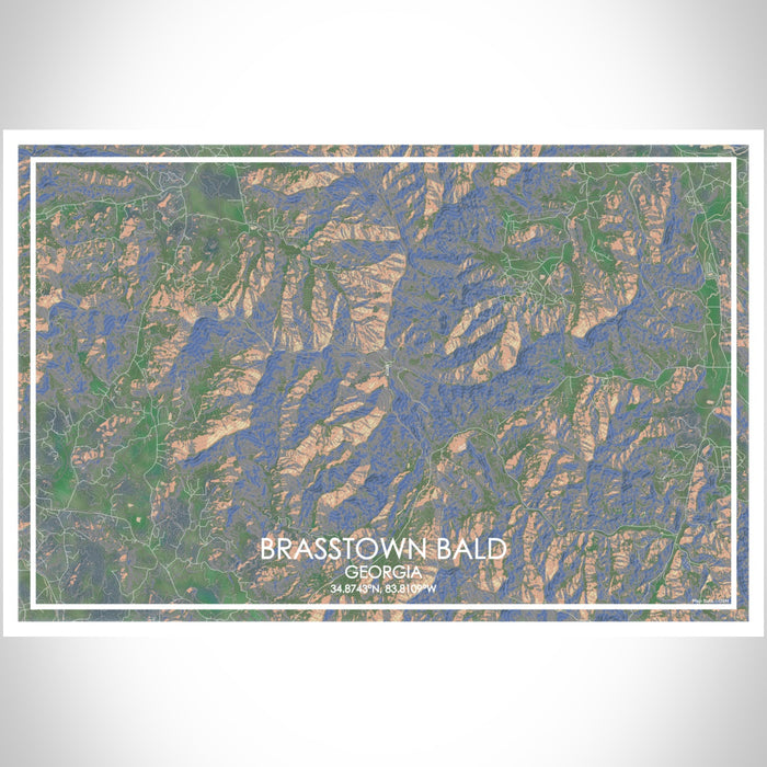 Brasstown Bald Georgia Map Print Landscape Orientation in Afternoon Style With Shaded Background