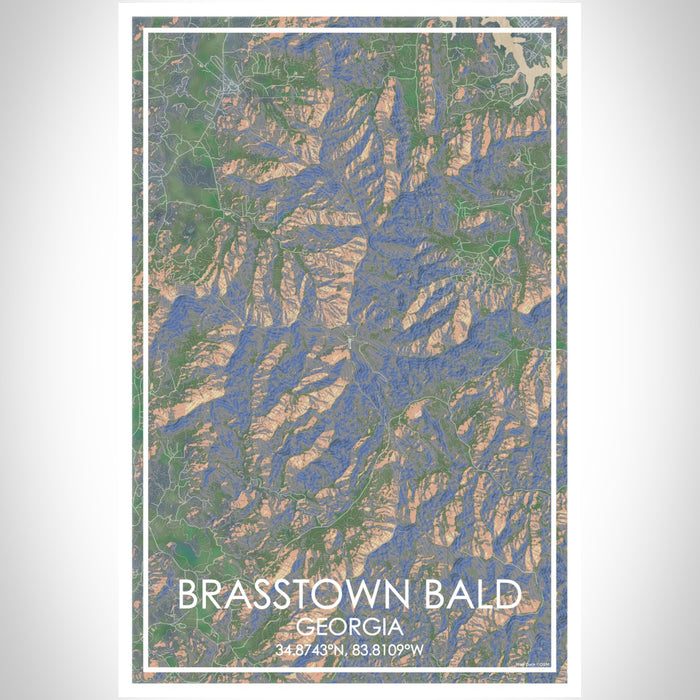 Brasstown Bald Georgia Map Print Portrait Orientation in Afternoon Style With Shaded Background