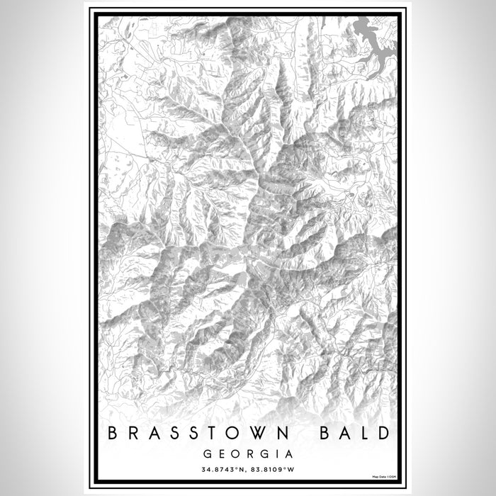 Brasstown Bald Georgia Map Print Portrait Orientation in Classic Style With Shaded Background
