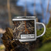Right View Custom Brasstown Bald Georgia Map Enamel Mug in Ember on Grass With Trees in Background
