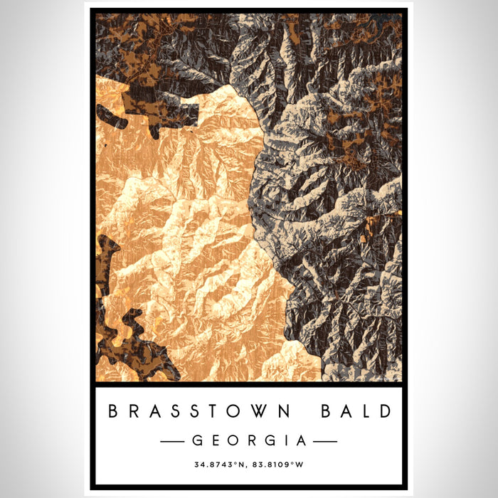 Brasstown Bald Georgia Map Print Portrait Orientation in Ember Style With Shaded Background