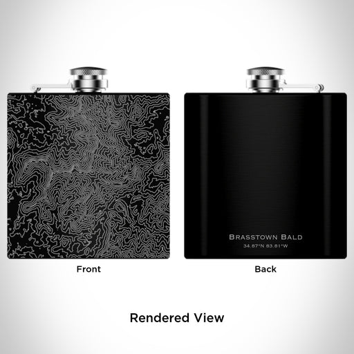 Rendered View of Brasstown Bald Georgia Map Engraving on 6oz Stainless Steel Flask in Black