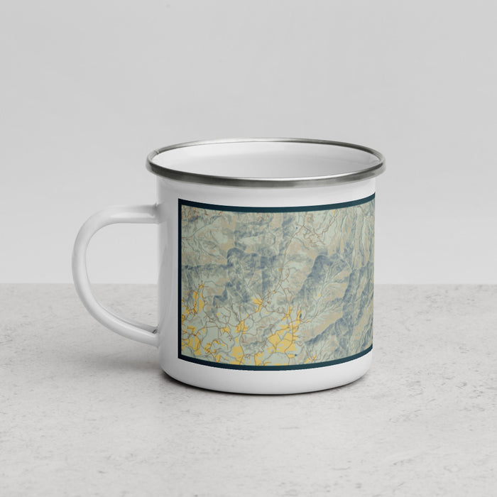 Left View Custom Brasstown Bald Georgia Map Enamel Mug in Woodblock