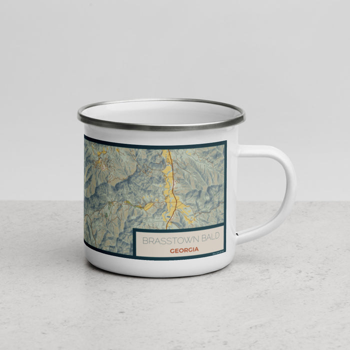 Right View Custom Brasstown Bald Georgia Map Enamel Mug in Woodblock