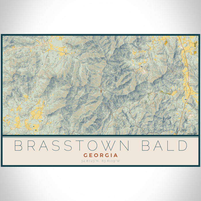 Brasstown Bald Georgia Map Print Landscape Orientation in Woodblock Style With Shaded Background