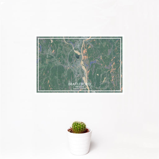 12x18 Brattleboro Vermont Map Print Landscape Orientation in Afternoon Style With Small Cactus Plant in White Planter