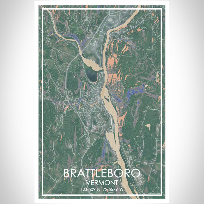 Brattleboro Vermont Map Print Portrait Orientation in Afternoon Style With Shaded Background
