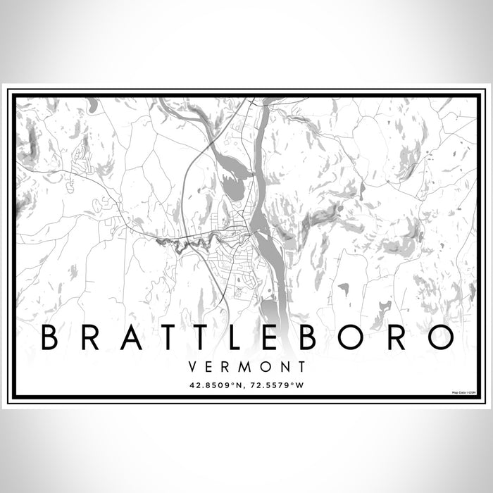 Brattleboro Vermont Map Print Landscape Orientation in Classic Style With Shaded Background