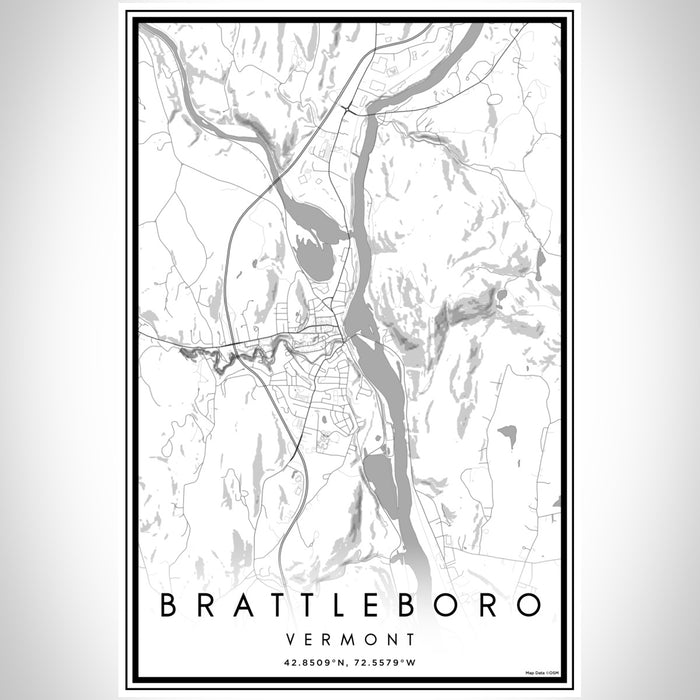 Brattleboro Vermont Map Print Portrait Orientation in Classic Style With Shaded Background