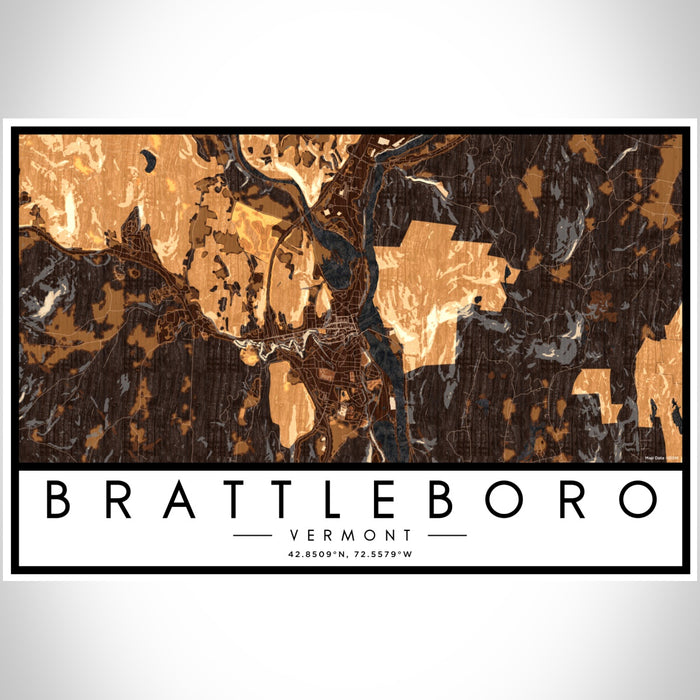 Brattleboro Vermont Map Print Landscape Orientation in Ember Style With Shaded Background