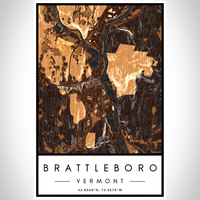 Brattleboro Vermont Map Print Portrait Orientation in Ember Style With Shaded Background