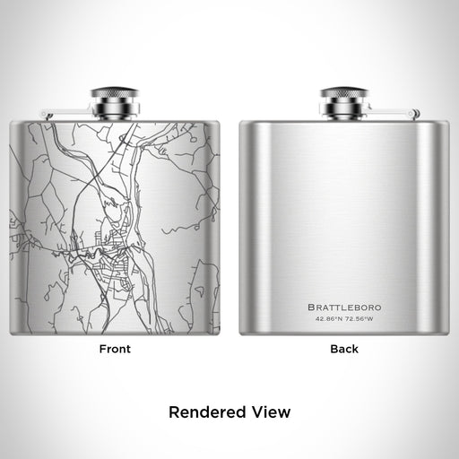 Rendered View of Brattleboro Vermont Map Engraving on 6oz Stainless Steel Flask