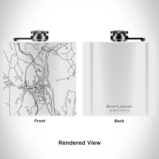Rendered View of Brattleboro Vermont Map Engraving on 6oz Stainless Steel Flask in White
