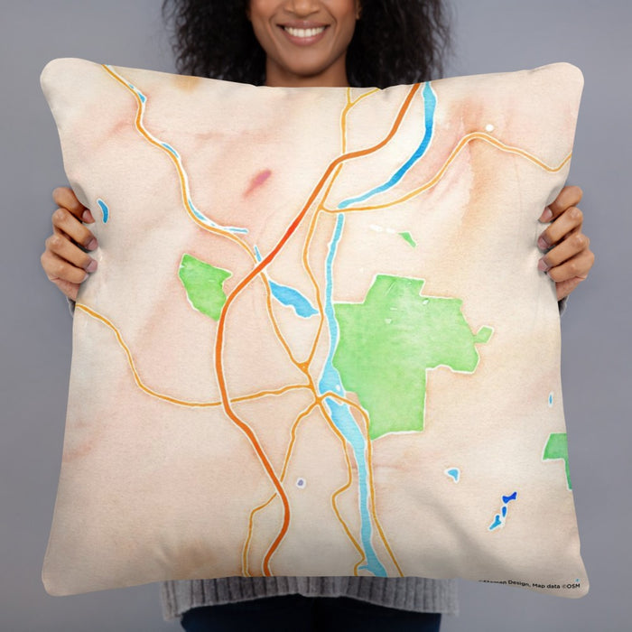 Person holding 22x22 Custom Brattleboro Vermont Map Throw Pillow in Watercolor