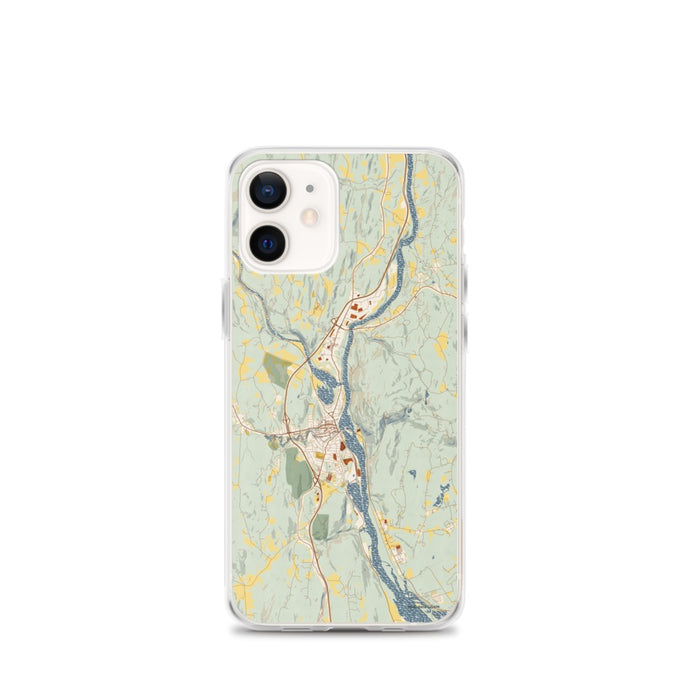 Custom iPhone 12 mini Brattleboro Vermont Map Phone Case in Woodblock