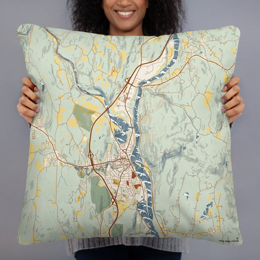 Person holding 22x22 Custom Brattleboro Vermont Map Throw Pillow in Woodblock