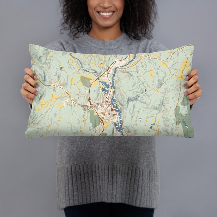 Person holding 20x12 Custom Brattleboro Vermont Map Throw Pillow in Woodblock