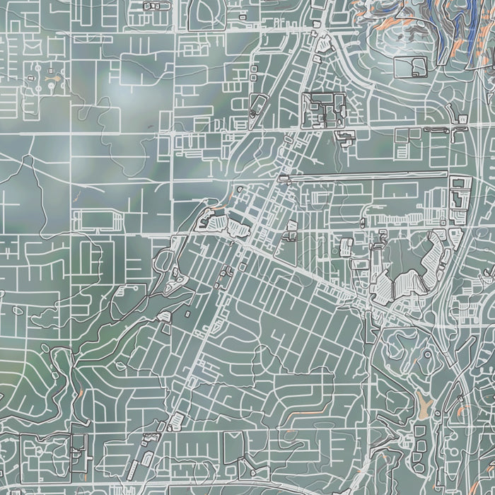 Brea California Map Print in Afternoon Style Zoomed In Close Up Showing Details