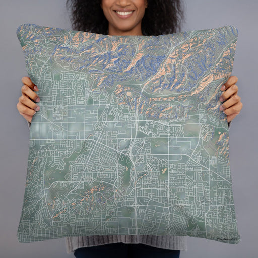 Person holding 22x22 Custom Brea California Map Throw Pillow in Afternoon