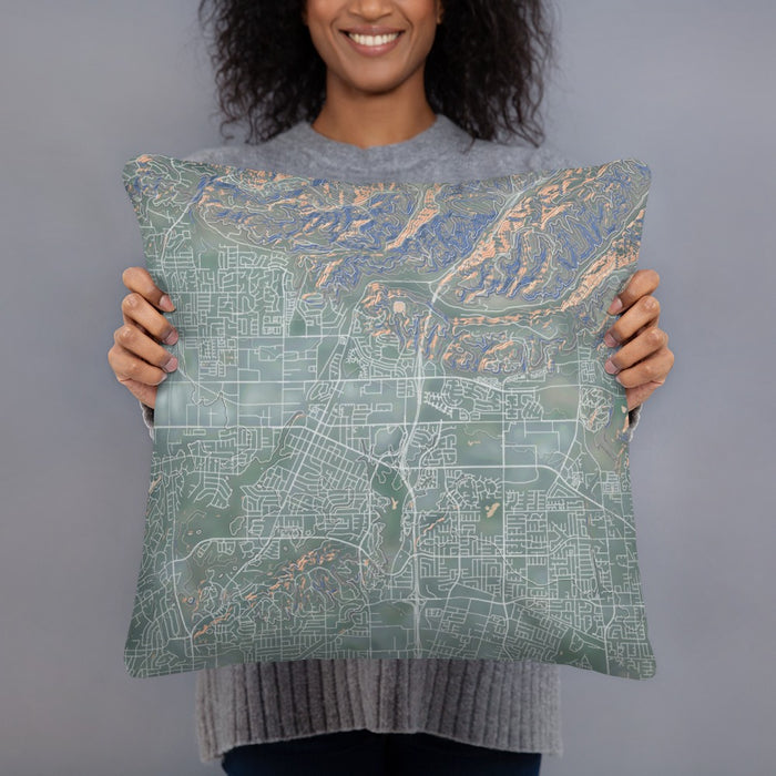 Person holding 18x18 Custom Brea California Map Throw Pillow in Afternoon