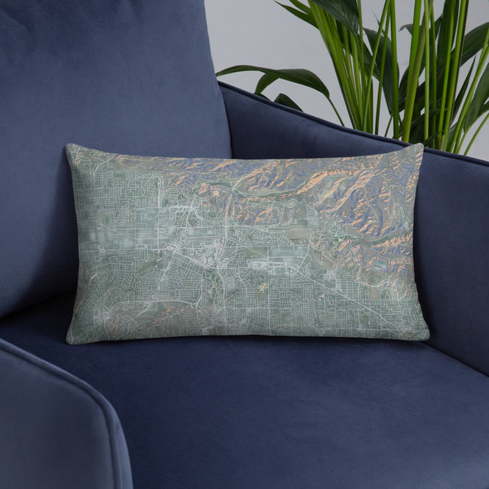 Custom Brea California Map Throw Pillow in Afternoon on Blue Colored Chair