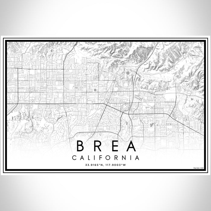 Brea California Map Print Landscape Orientation in Classic Style With Shaded Background