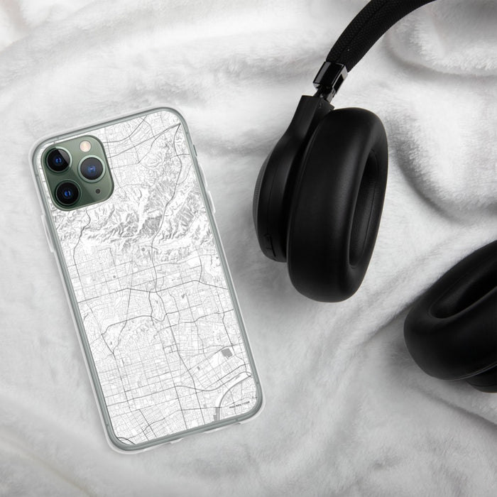 Custom Brea California Map Phone Case in Classic on Table with Black Headphones