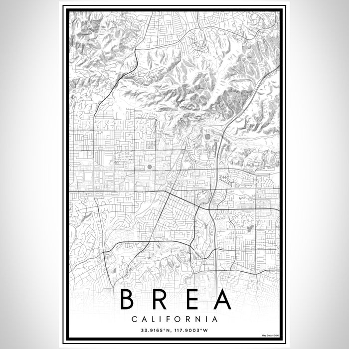 Brea California Map Print Portrait Orientation in Classic Style With Shaded Background