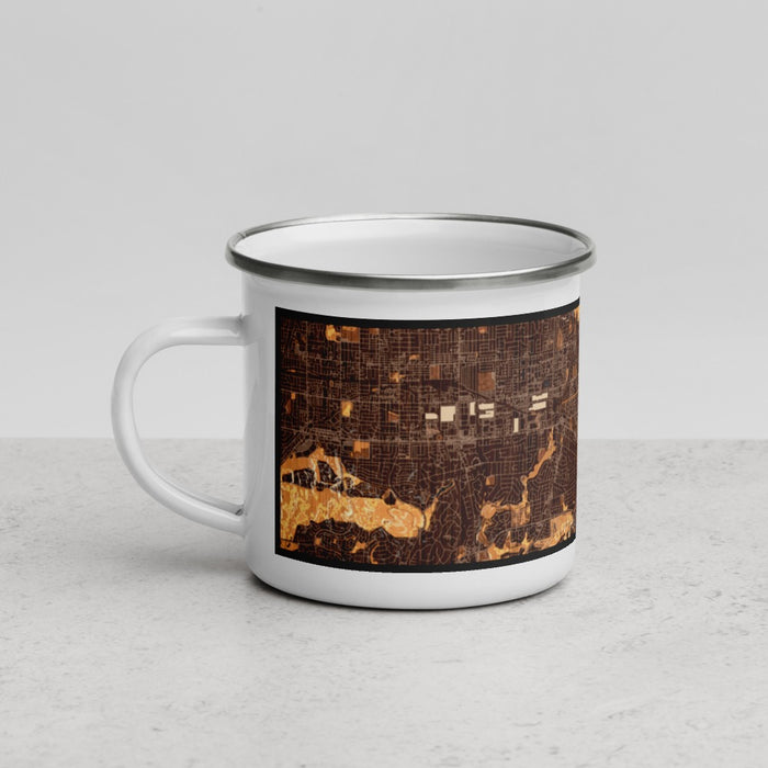 Left View Custom Brea California Map Enamel Mug in Ember