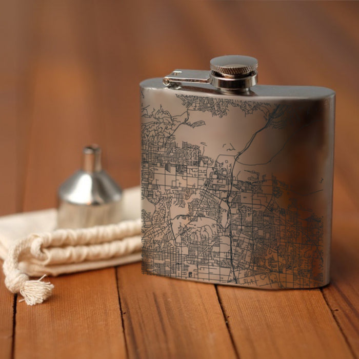 Brea California Custom Engraved City Map Inscription Coordinates on 6oz Stainless Steel Flask