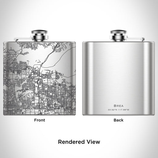 Rendered View of Brea California Map Engraving on 6oz Stainless Steel Flask