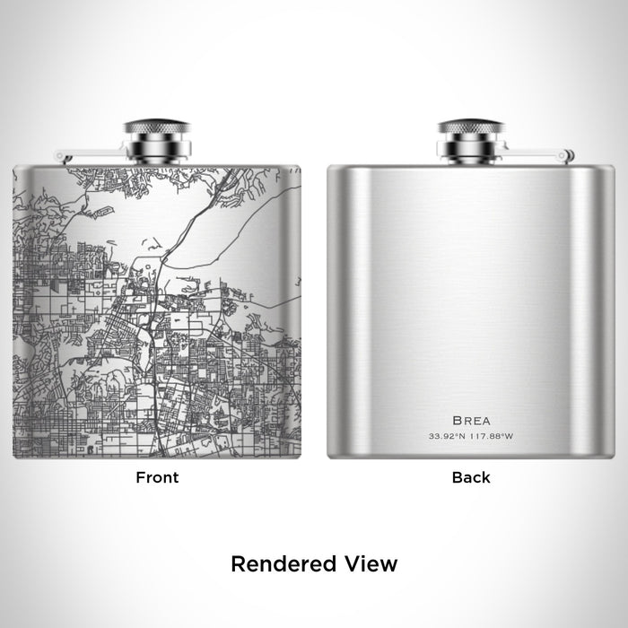 Rendered View of Brea California Map Engraving on 6oz Stainless Steel Flask