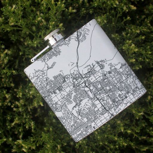 Brea California Custom Engraved City Map Inscription Coordinates on 6oz Stainless Steel Flask in White