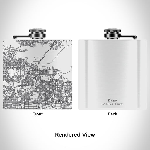Rendered View of Brea California Map Engraving on 6oz Stainless Steel Flask in White