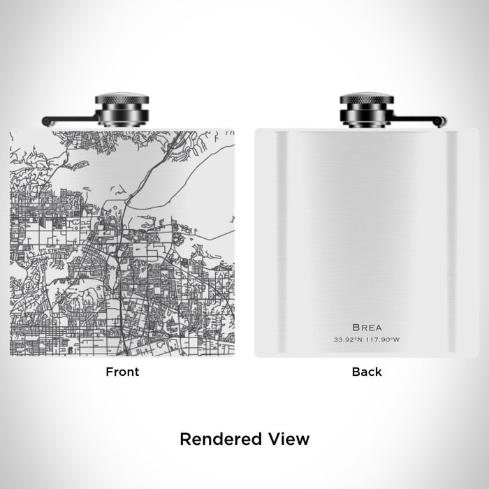 Rendered View of Brea California Map Engraving on 6oz Stainless Steel Flask in White