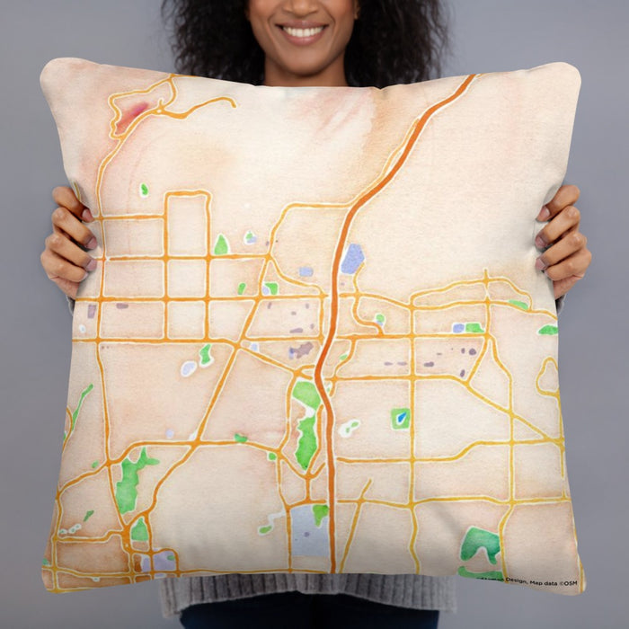 Person holding 22x22 Custom Brea California Map Throw Pillow in Watercolor
