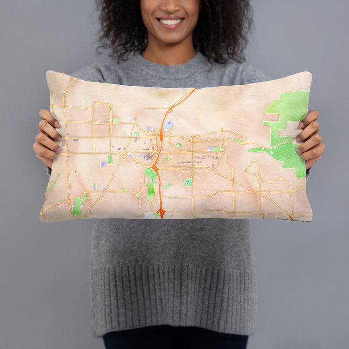 Person holding 20x12 Custom Brea California Map Throw Pillow in Watercolor