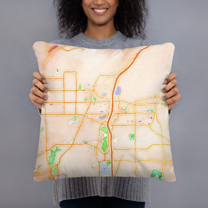Person holding 18x18 Custom Brea California Map Throw Pillow in Watercolor