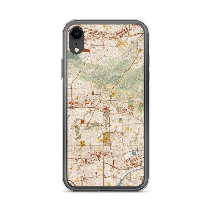 Custom iPhone XR Brea California Map Phone Case in Woodblock